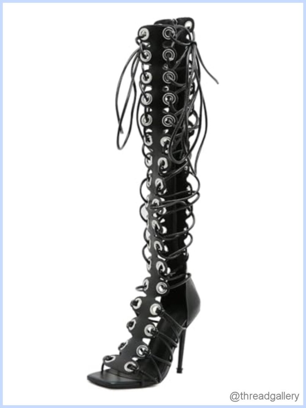 Women's Peep Toe Faux Leather Gladiator Knee-High Sandals Zip High Heel